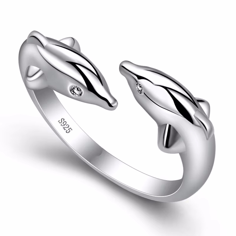 Statement Cocktail Ring - 925 فضة دولفين خاتم البساطة موضة