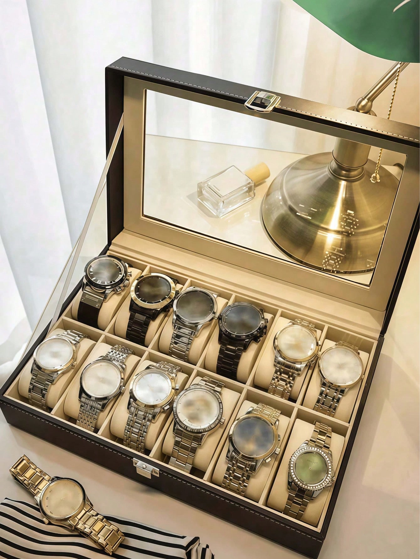 صندوق ساعات جلدي مع قفل، علبة  - مراجعة Jewelry Watches For Women وسعره
